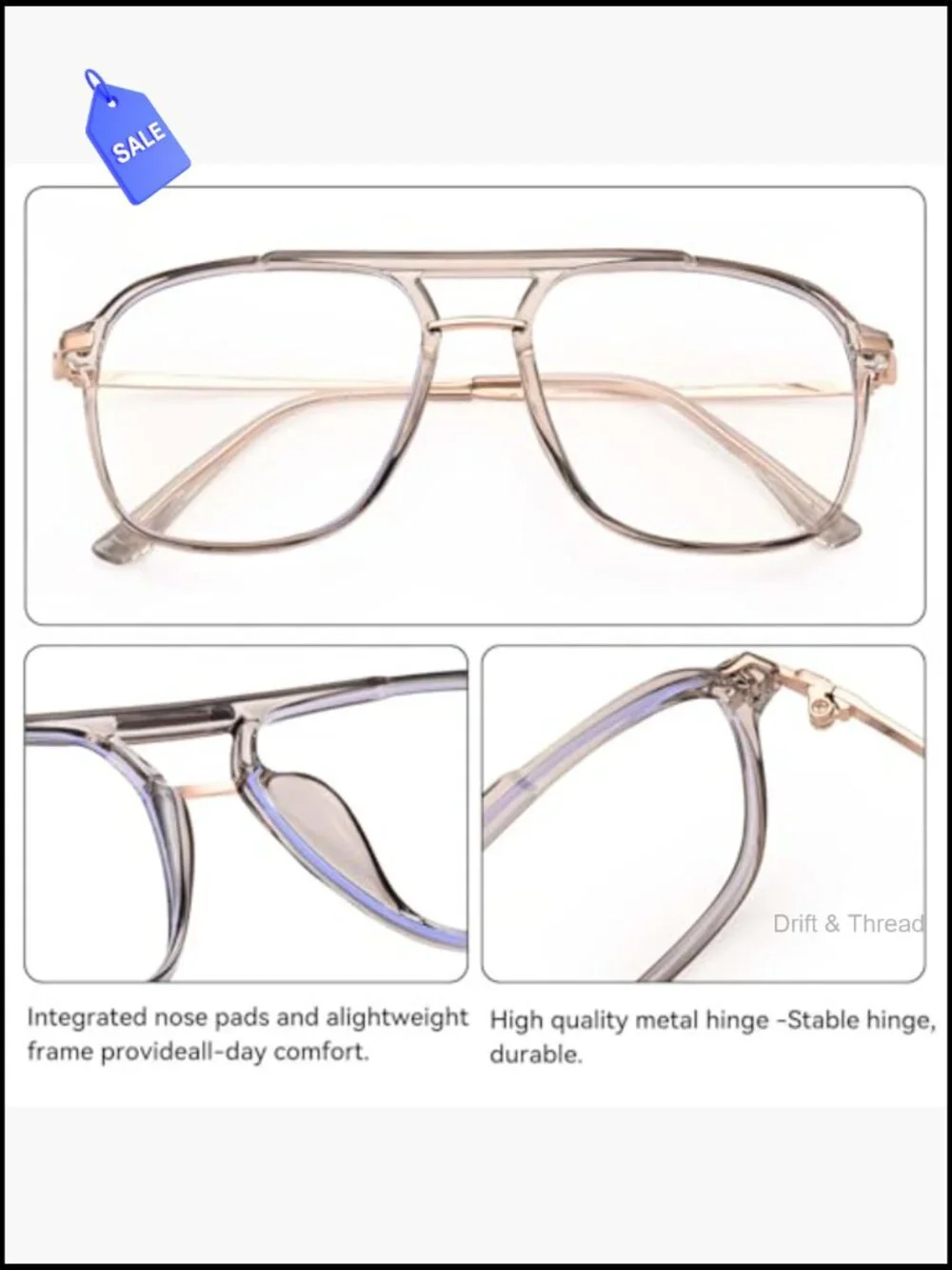 Oversized Aviator Blue Light Blocking Glasses for Women Men TR90 Frame Anti Eye